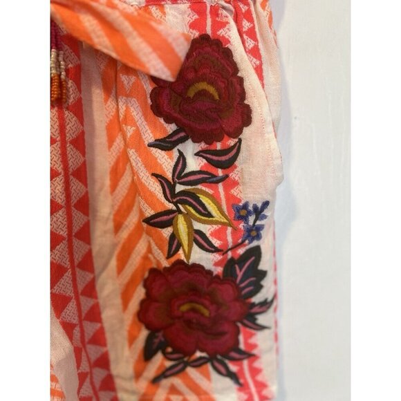 FARM Rio Anthropologie Red Embroidery Rose Printed Shorts Small Elastic Tie - Picture 5 of 14
